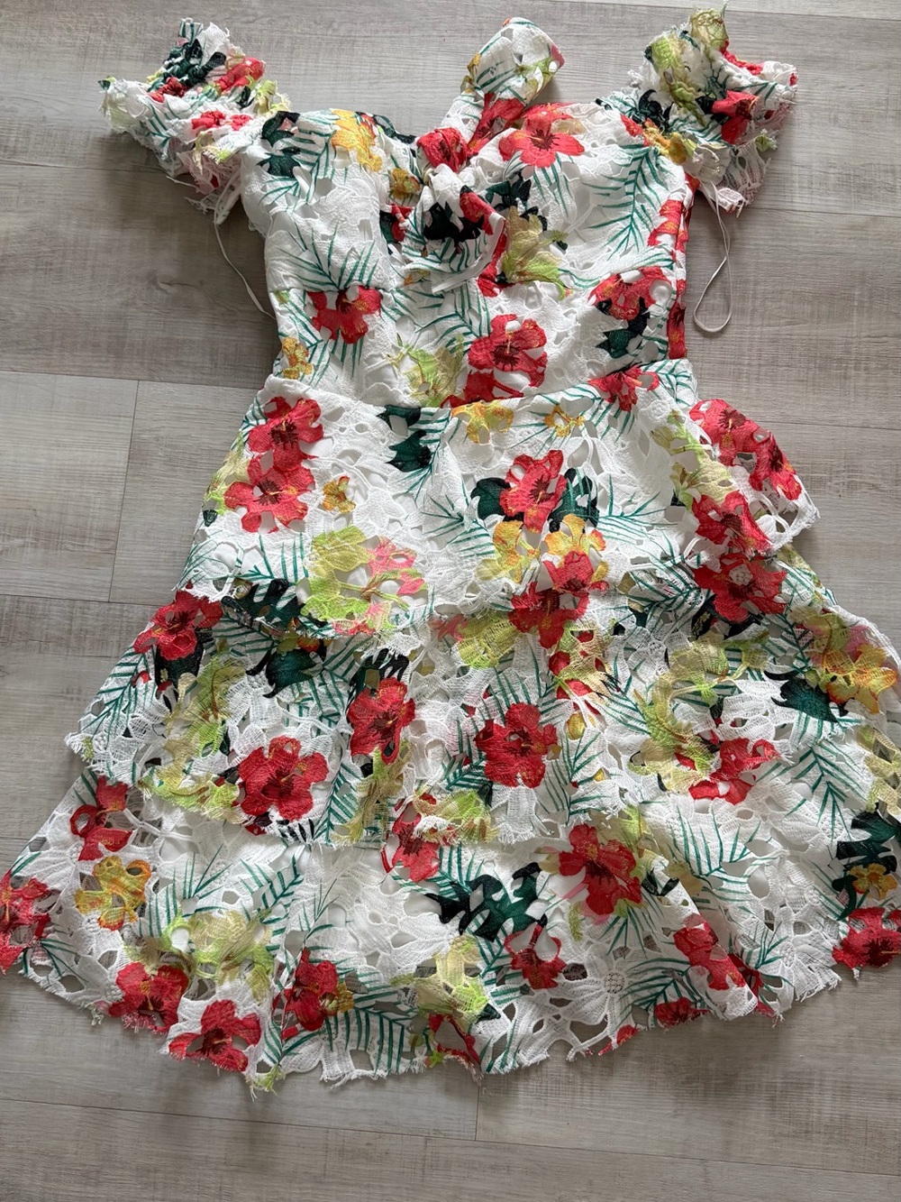 Ina White Tropical Floral Off-Shoulder Ruffle Dress - Picture 4 of 6